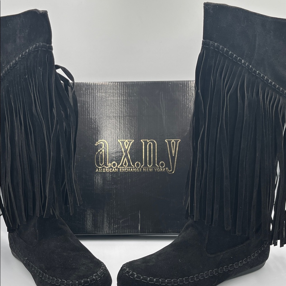 A.X.N.Y. American Exchange Black Fringe Combat Boots